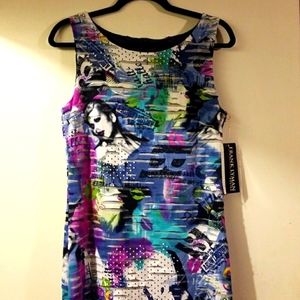 NWT Frank Lyman David Bowie-Esque Graphic Print A-line Midi Dress size 8